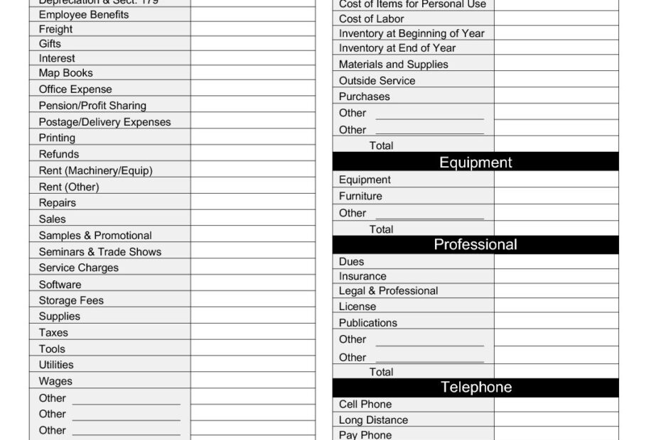 Self Employed Business Deduction Worksheet Italiano Tax Worksheets Library