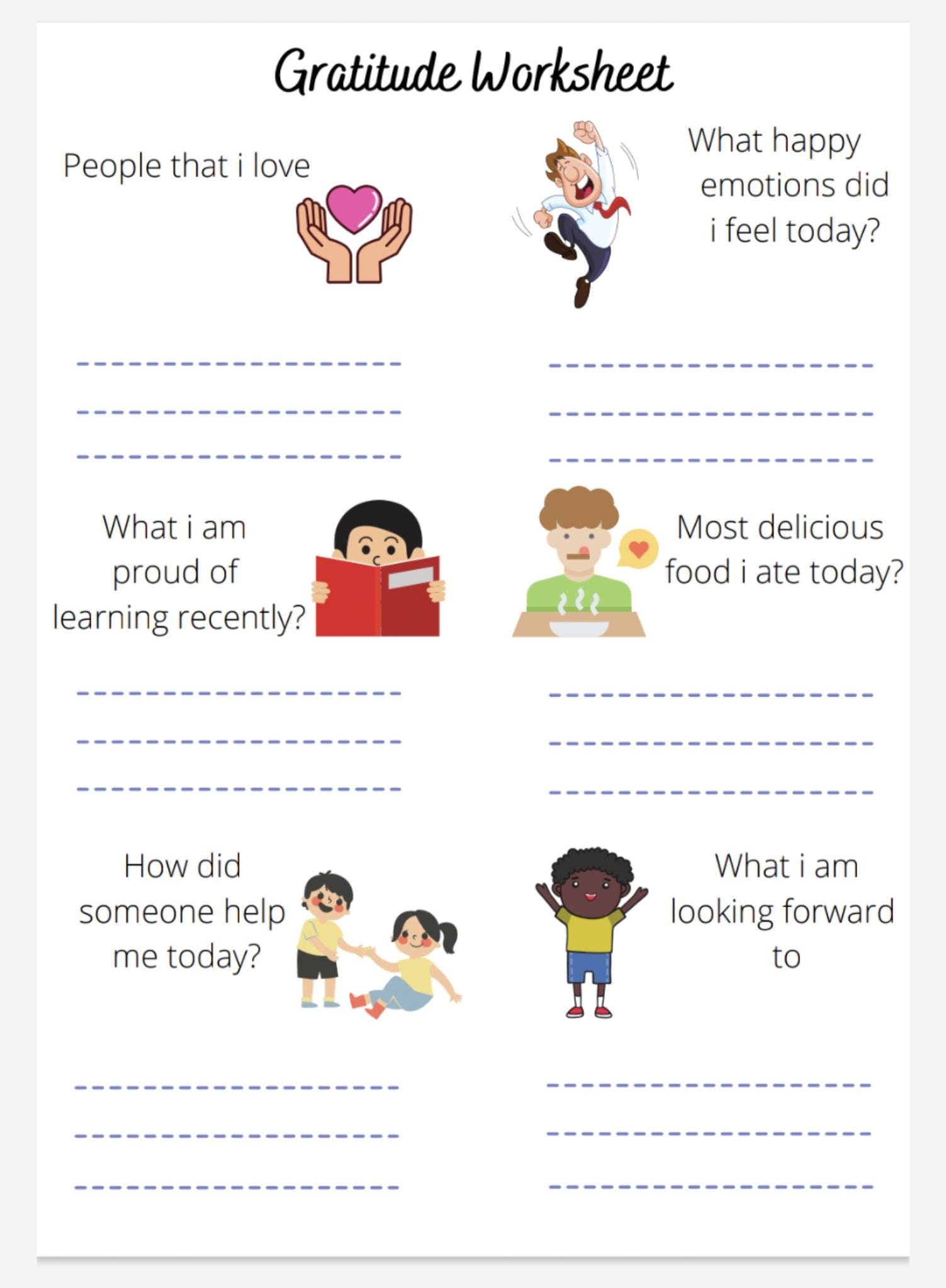 Self Esteem Gratitude Worksheet Children Mental Health Emotions Feelings Awareness Download Printable Etsy