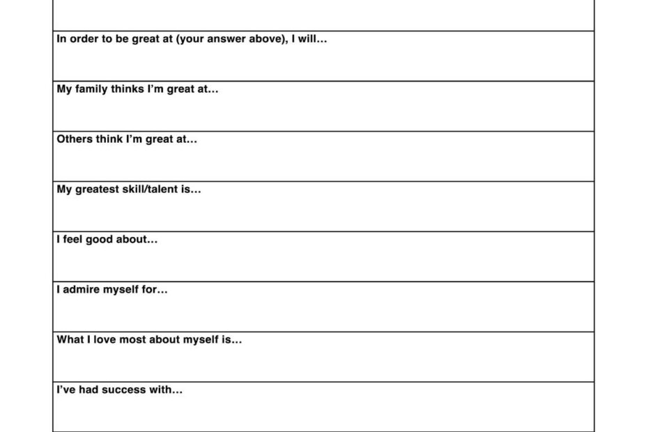 Self Esteem Worksheet For Adults U0026 Example Free PDF Download