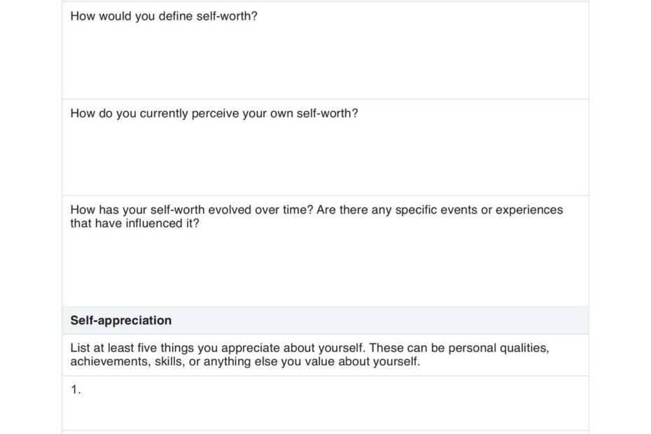 Self Worth Worksheet U0026 Example Free PDF Download