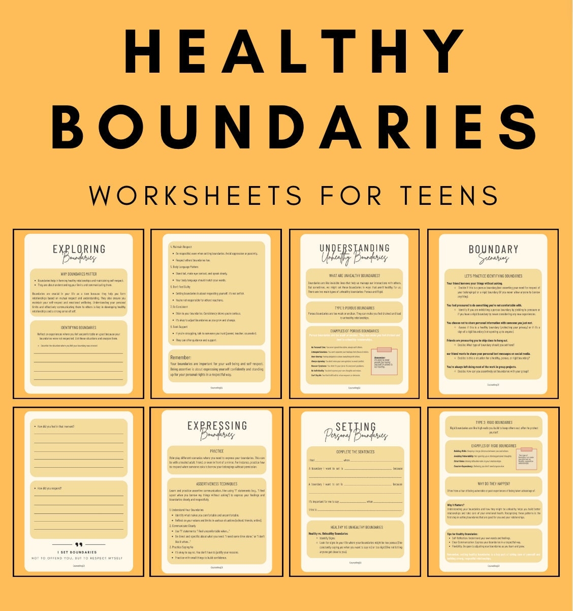 Setting Healthy Boundaries Worksheets Printable PDF Bundle For Teens Etsy New Zealand