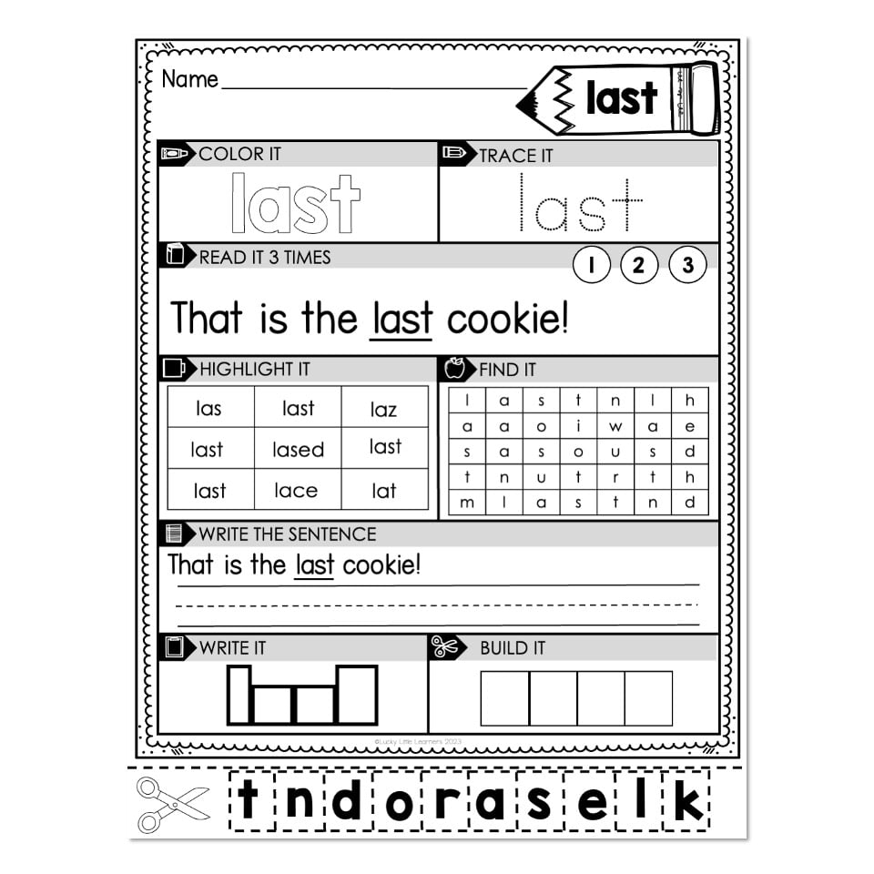 sight word and worksheet