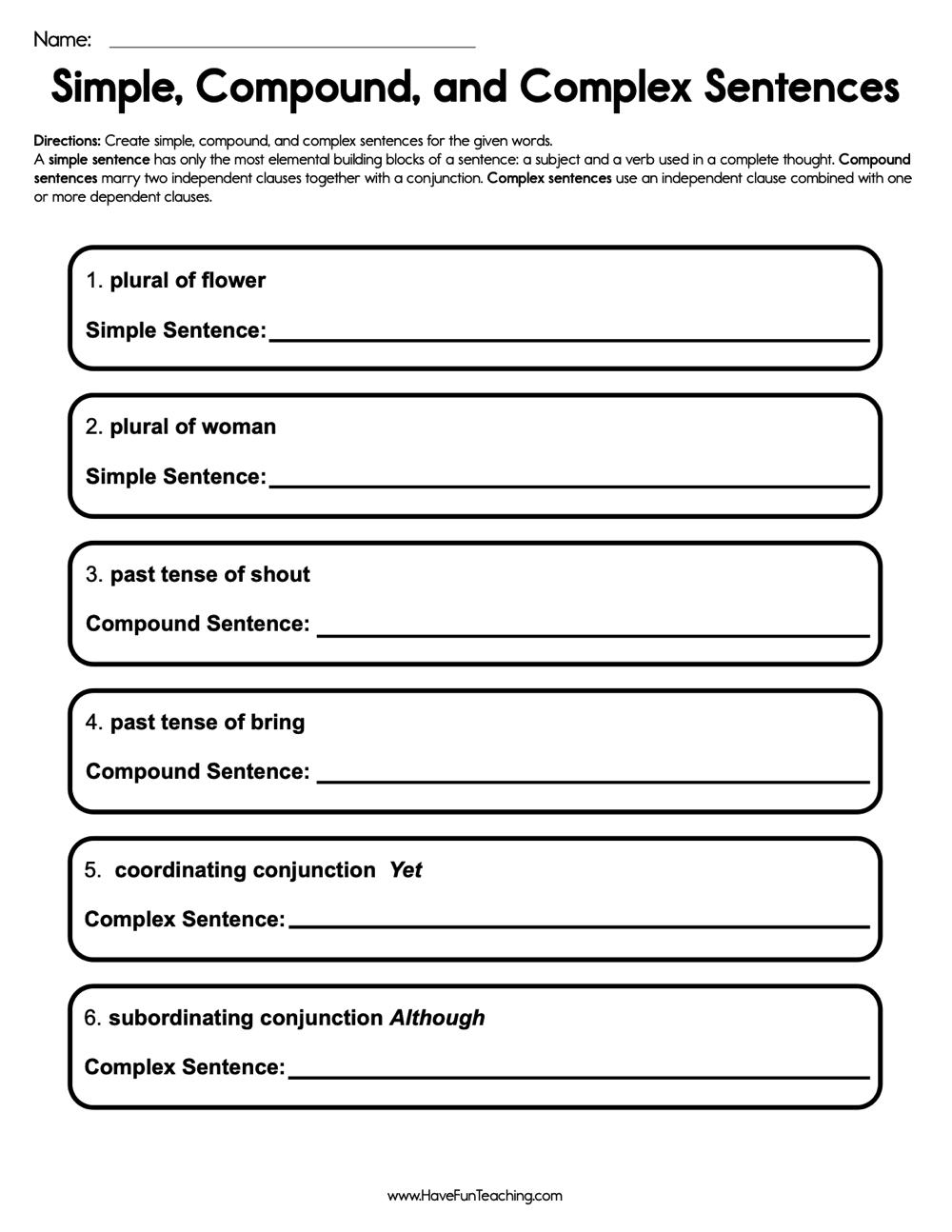 Simple Compound And Complex Sentences Worksheet Have Fun Teaching