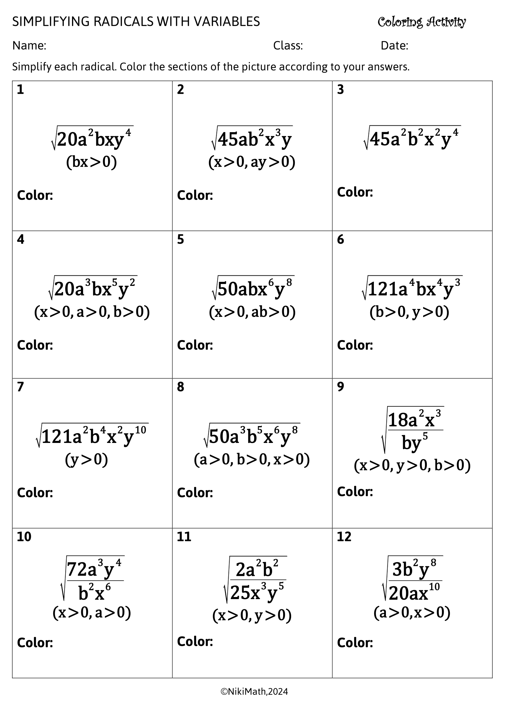 Simplifying Radical Expressions Worksheet Shoponline No
