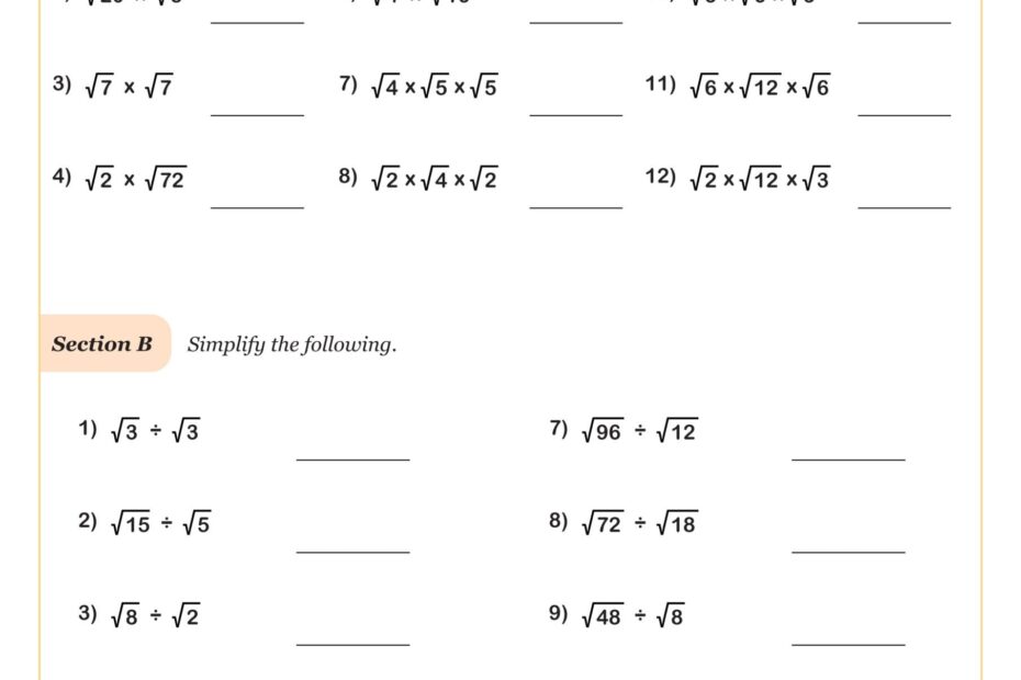 Simplifying Radicals B Worksheet Fun And Engaging Algebra I PDF Worksheets