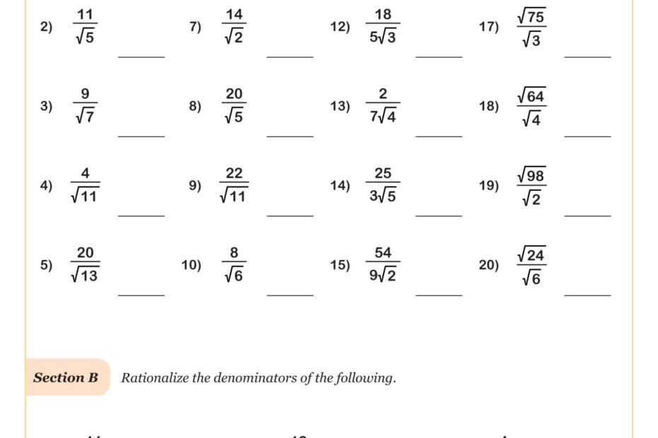 Simplifying Radicals By Rationalizing Worksheet PDF Printable Algebra Worksheet