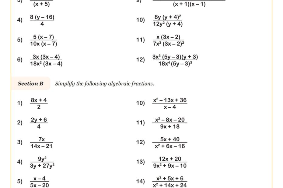 Simplifying Rational Expressions A Worksheet Algebra II PDF Worksheets