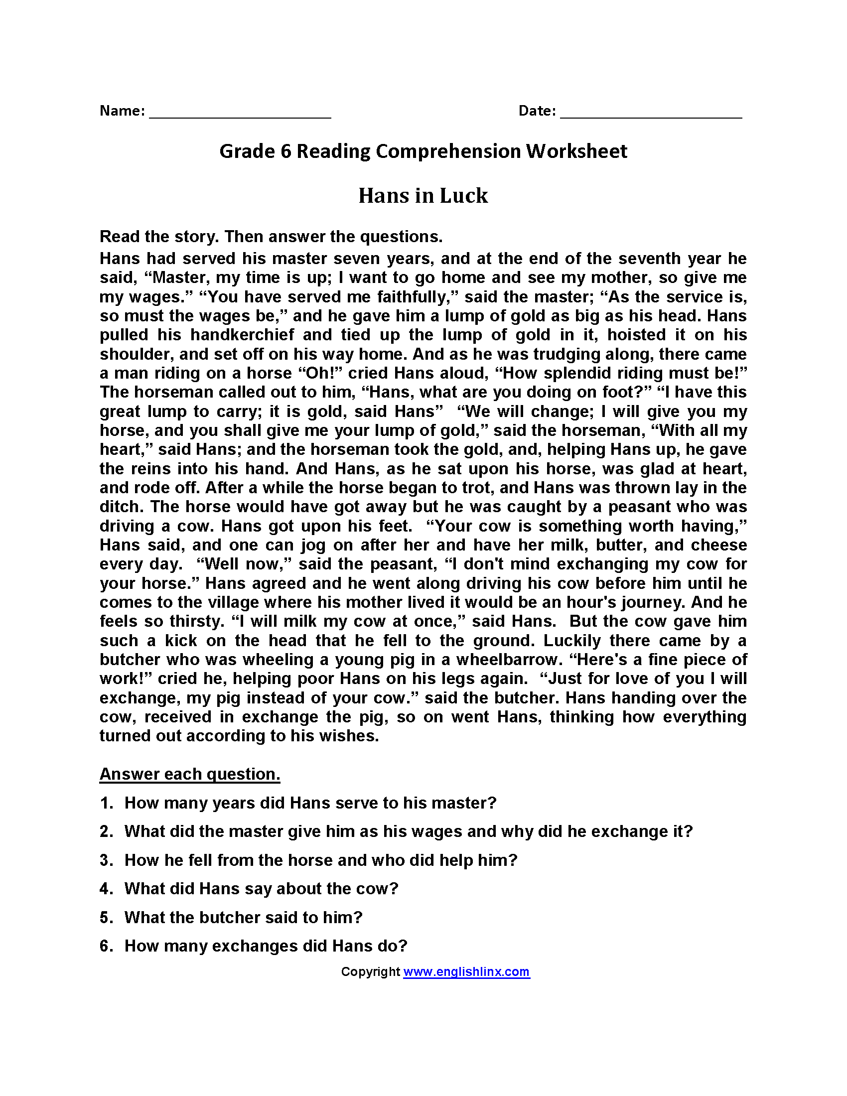 Sixth Grade Reading Worksheets Vocabulary U0026 Fluency Practice PDF 