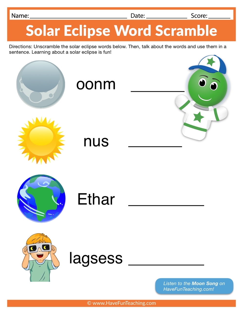 Solar Eclipse Word Scramble Worksheet Have Fun Teaching