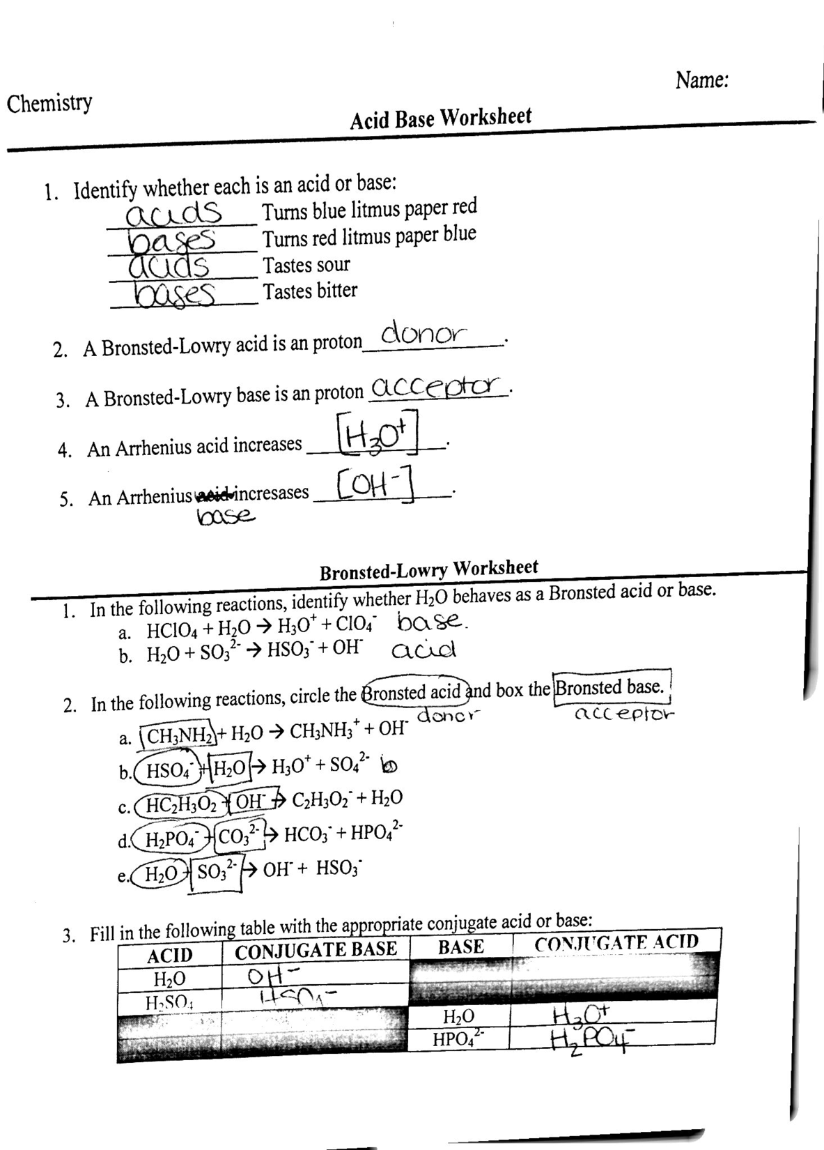 acids and bases worksheet answers