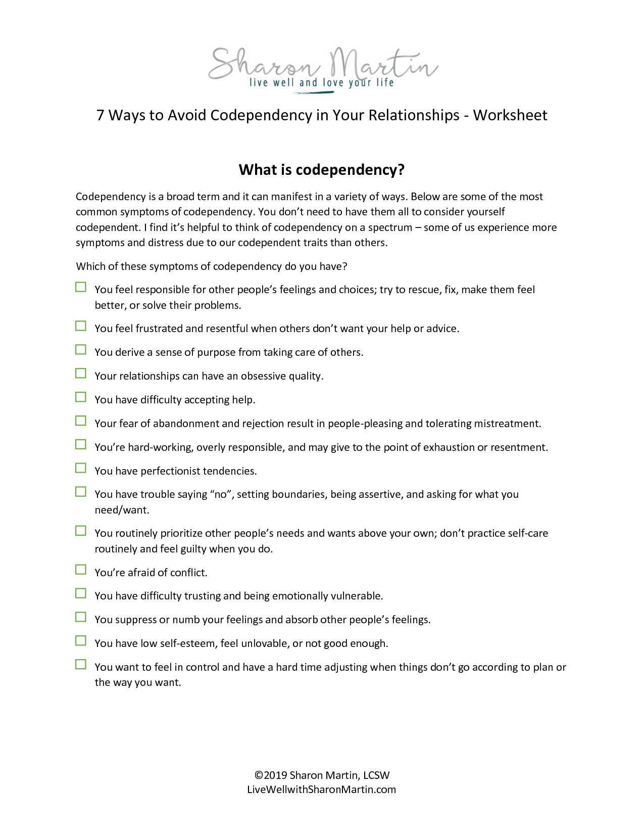 codependency worksheet