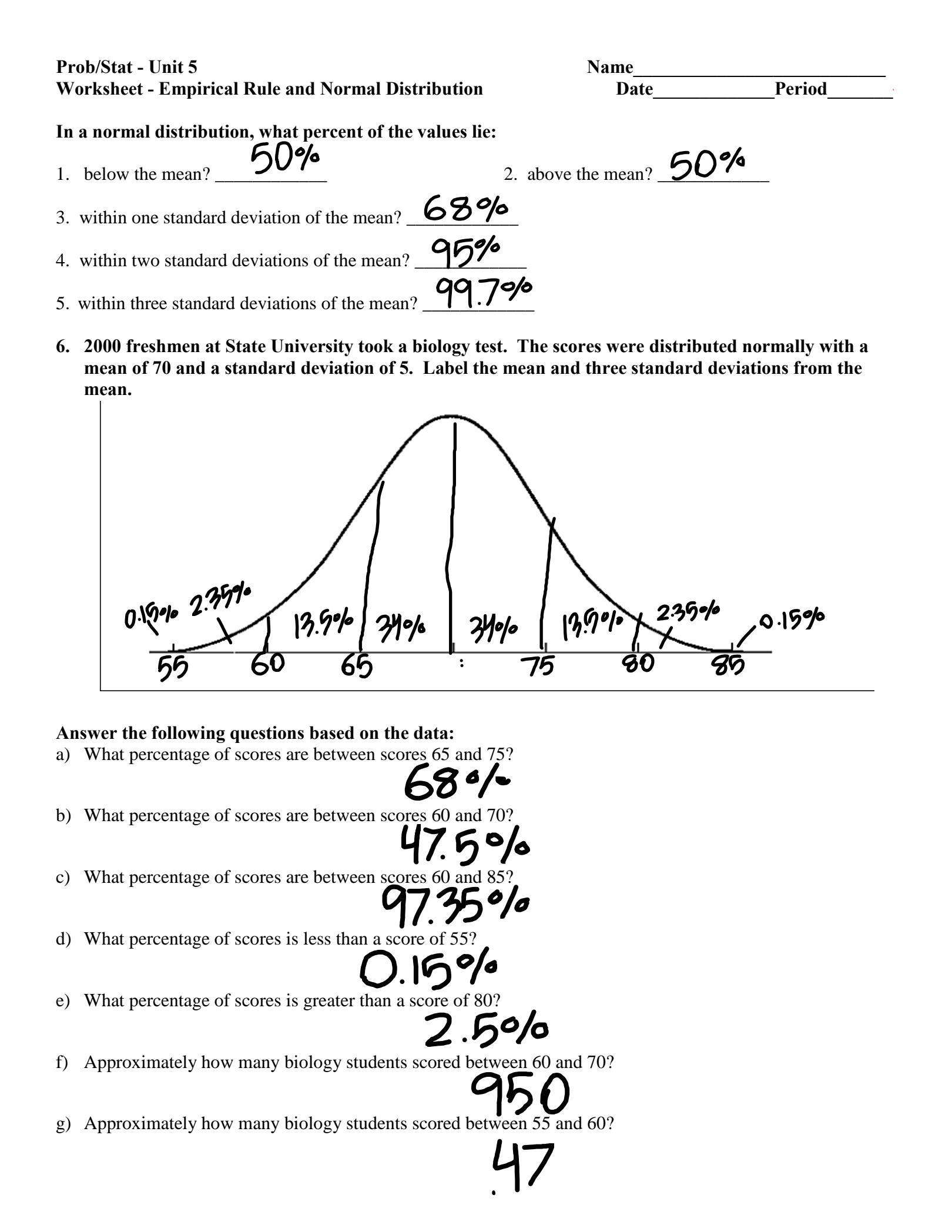 SOLUTION Prob Stat Unit 5 Worksheet Empirical Rule And Normal 