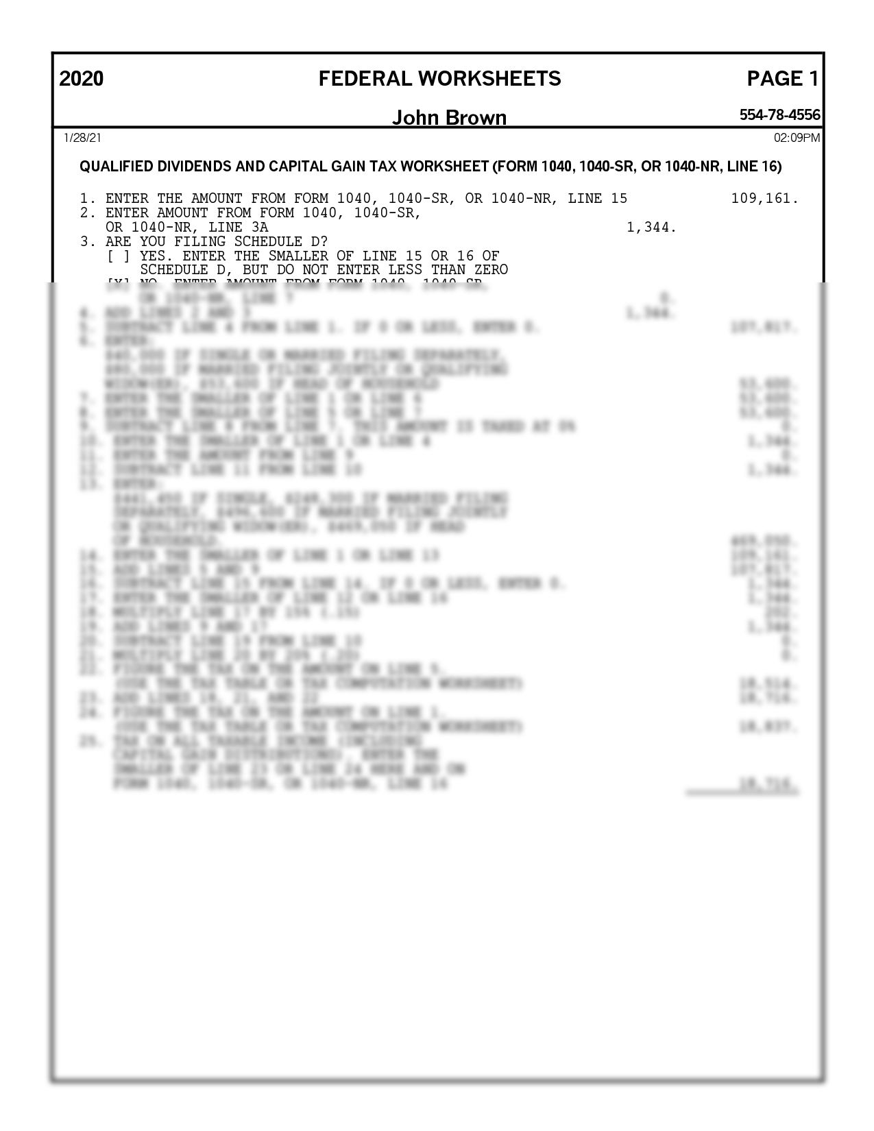capital gains and qualified dividends worksheet