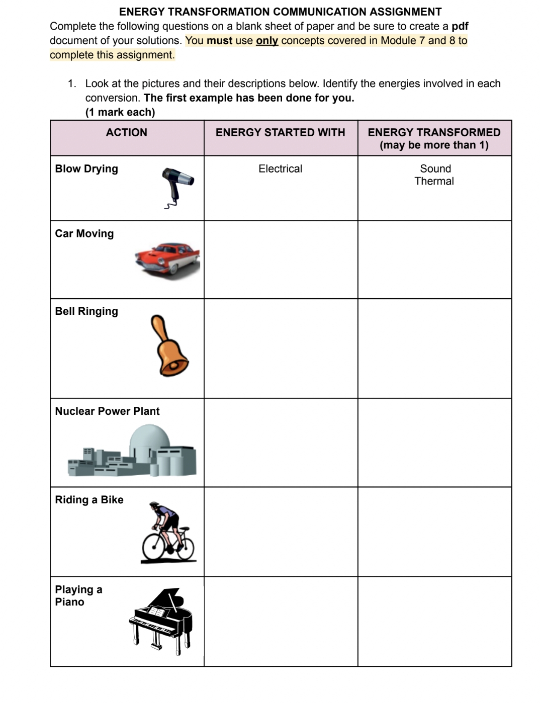 Solved ENERGY TRANSFORMATION COMMUNICATION ASSIGNMENT Chegg Worksheets Library