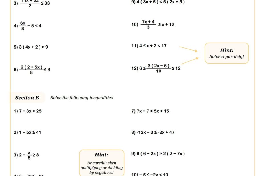 Solving Inequalities B Worksheet PDF Printable Algebra Worksheet