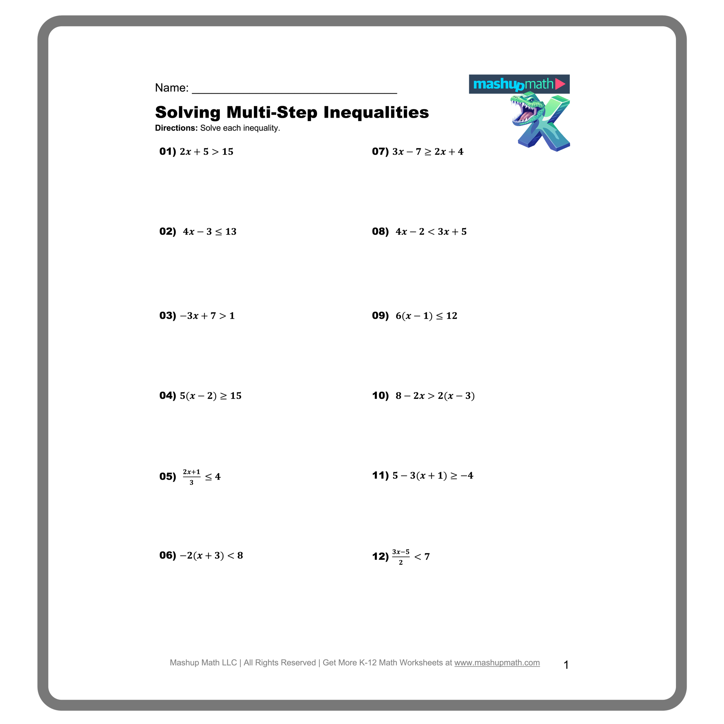 solving inequalities worksheet pdf