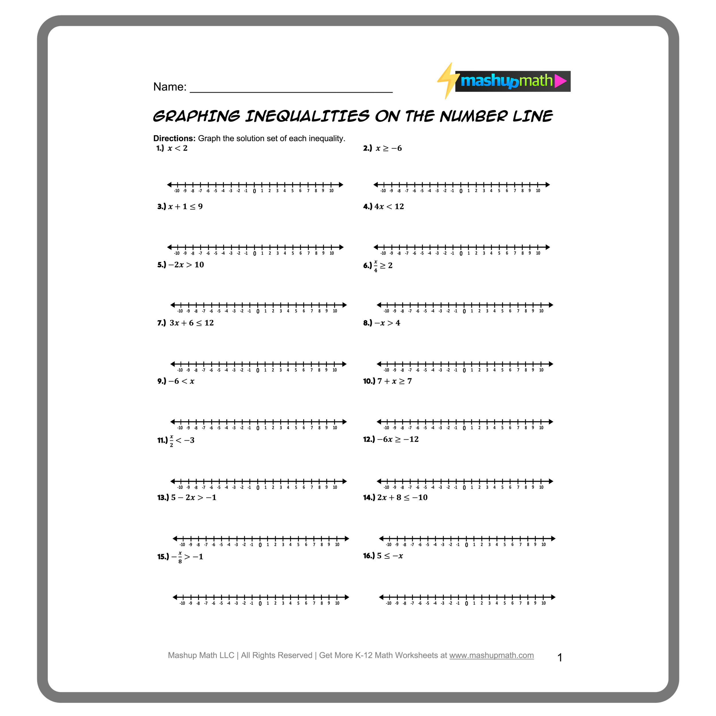 solving and graphing inequalities worksheet pdf