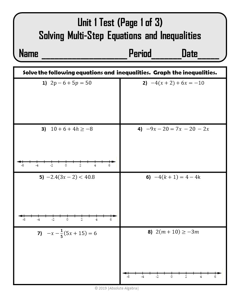 equations and inequalities worksheet