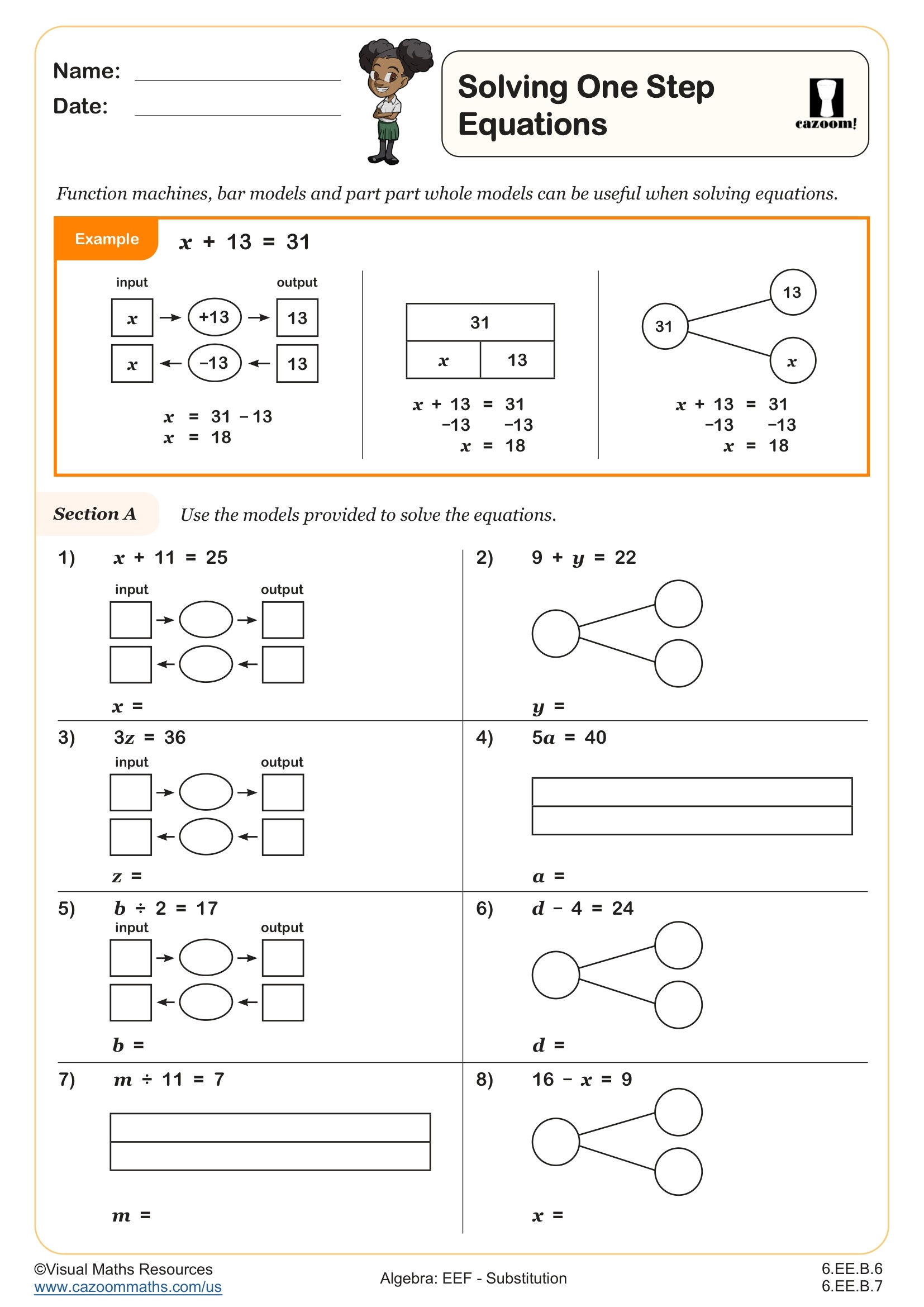 Solving One Step Equations Worksheet Fun And Engaging 6th Grade 