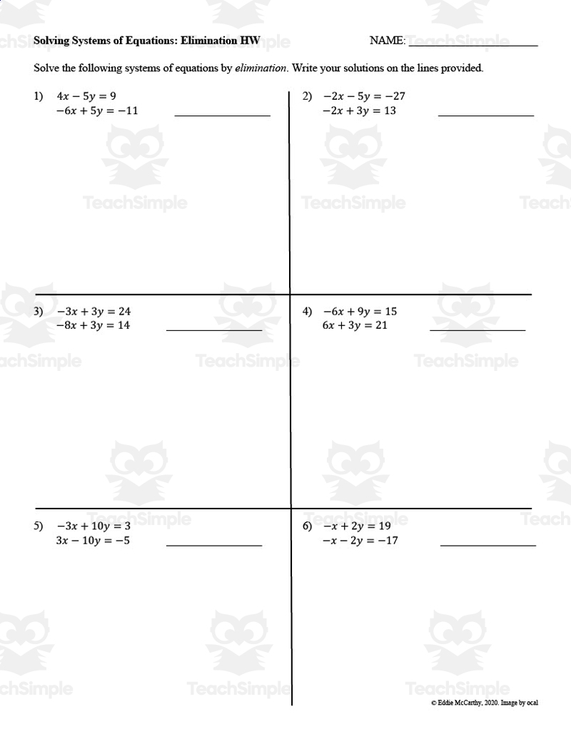 Solving Systems By Elimination Guided Notes Homework Set