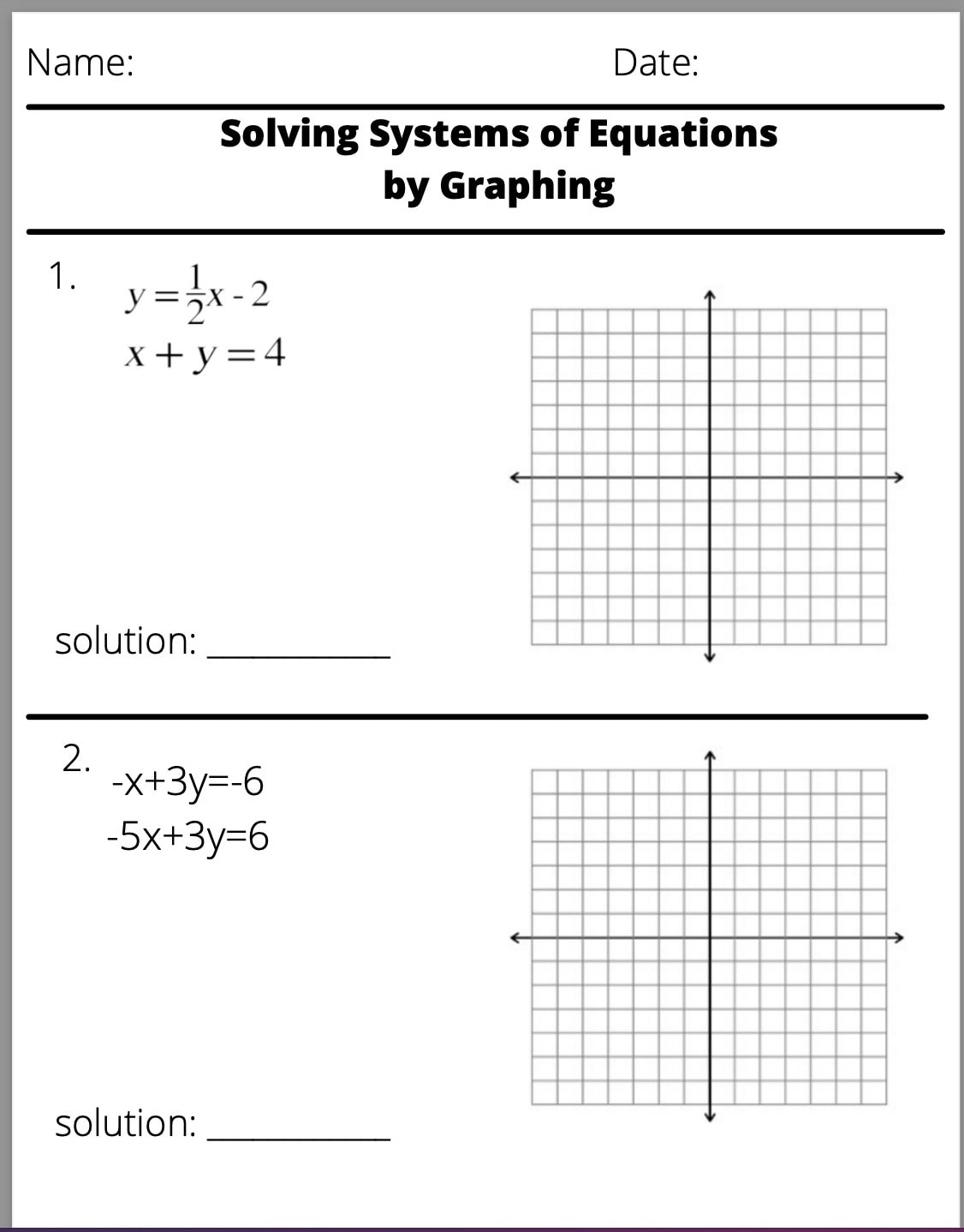 Solving Systems Of Equations By Graphing Worksheet