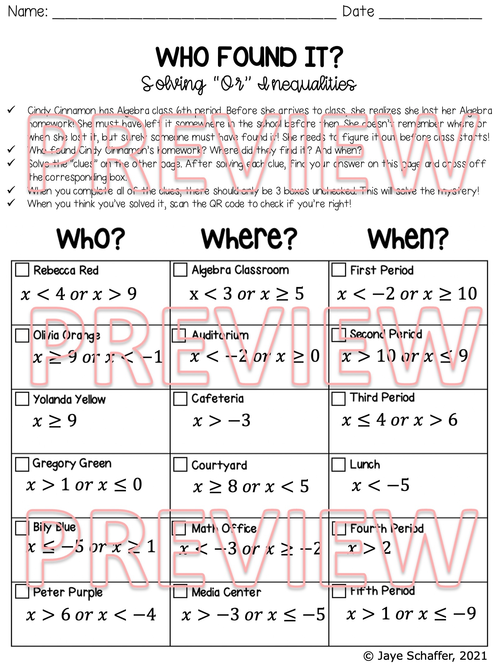 compound inequality worksheet