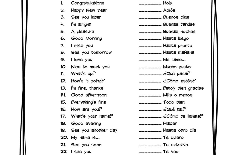 Spanish Greetings Vocabulary Matching Worksheet U0026 Answer Key