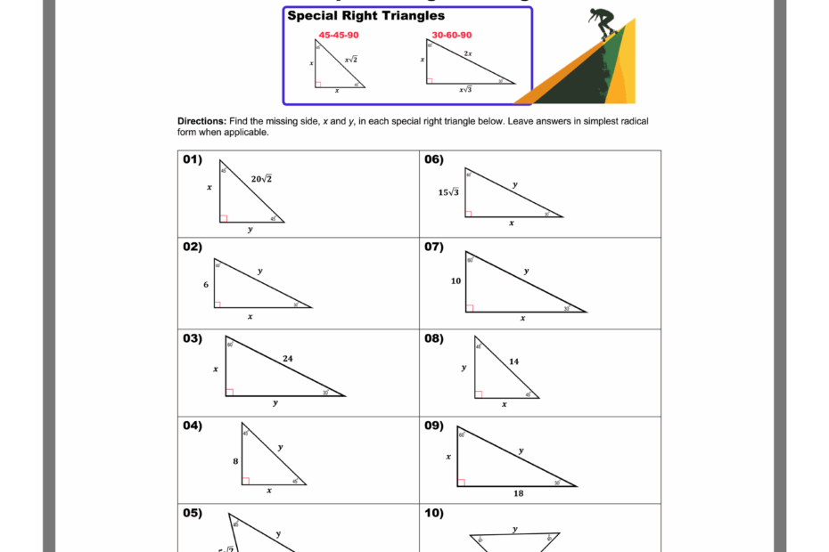 Special Right Triangles Worksheets Printable Mashup Math