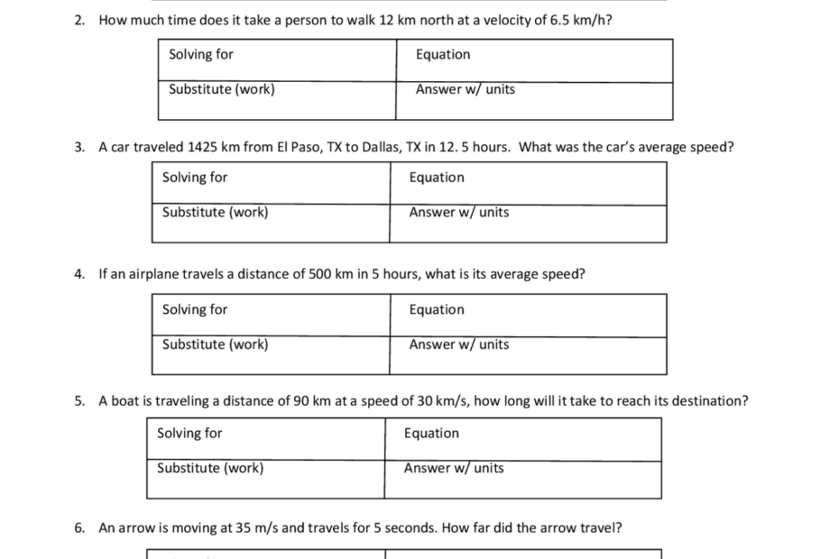 Speed And Velocity Practice Worksheet Lecture Notes Physics Worksheets Library