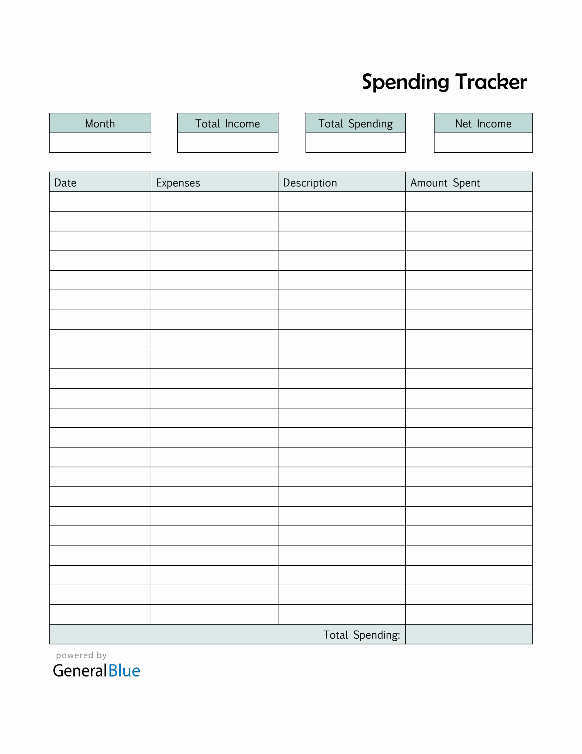 Spending Tracker In PDF Basic Worksheets Library