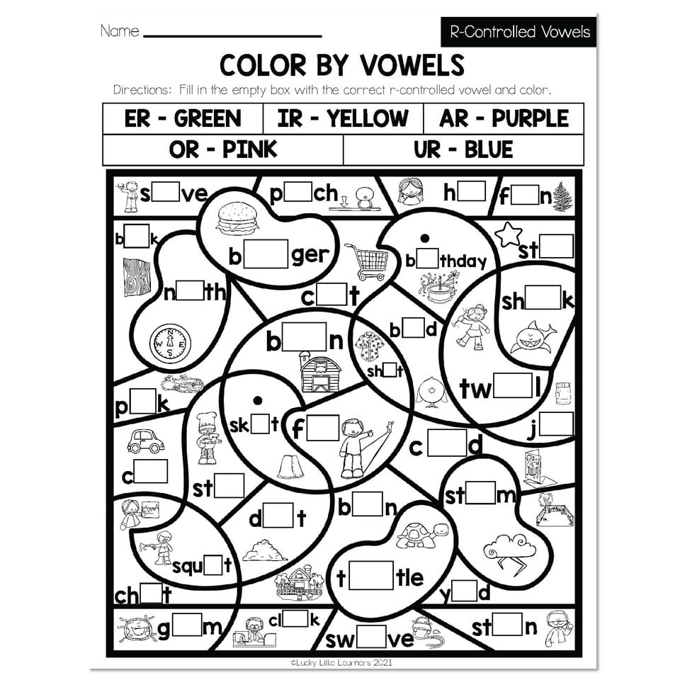 Spring Early Finishers 2nd Grade ELA R Controlled Vowels Color By Vowels Lucky Little Learners