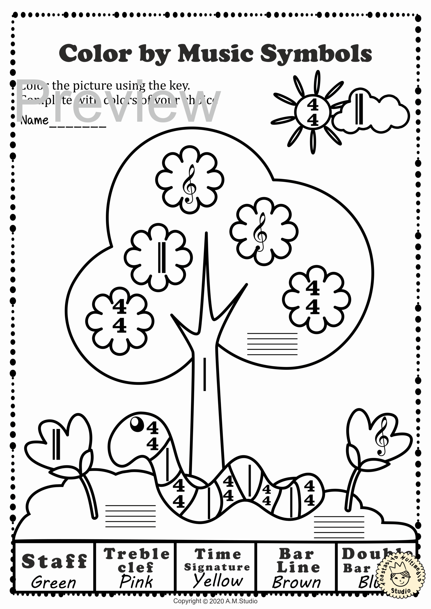 Spring Music Coloring Sheets Color By Music Staff Symbols Made By Teachers
