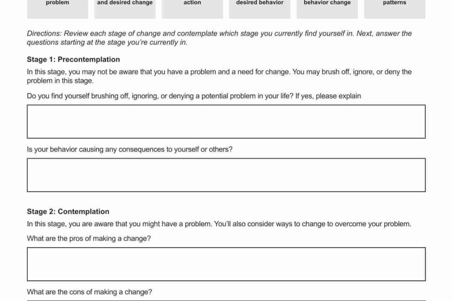 Stages Of Change Worksheet PDF Editable Fillable Printable TherapyByPro