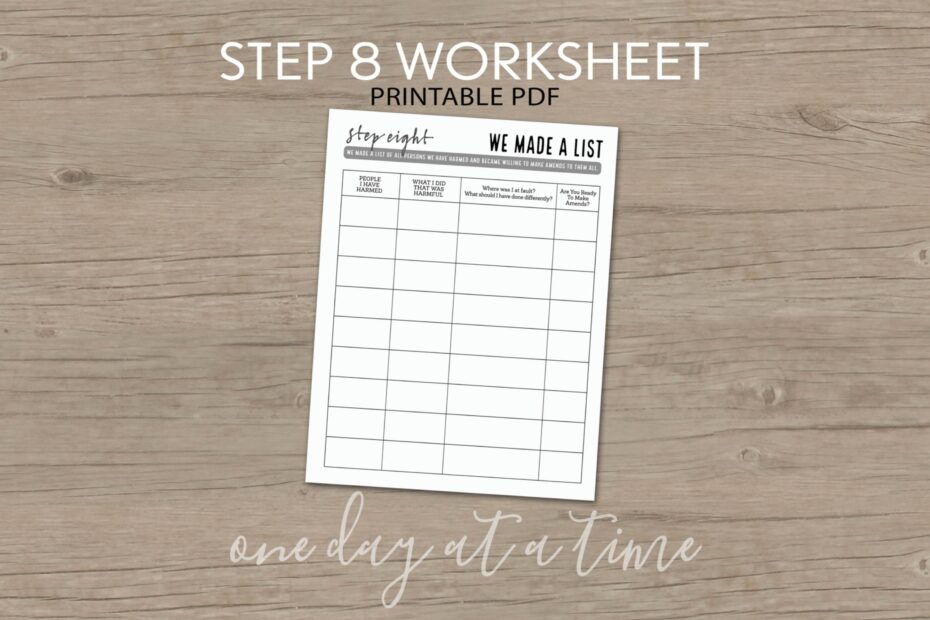 Step 8 Worksheet AA NA Addiction Sobriety Recovery Part Of 12 Step Program Instant Download Printable 8 5x11 Pdf Made A List Of Amends Etsy UK