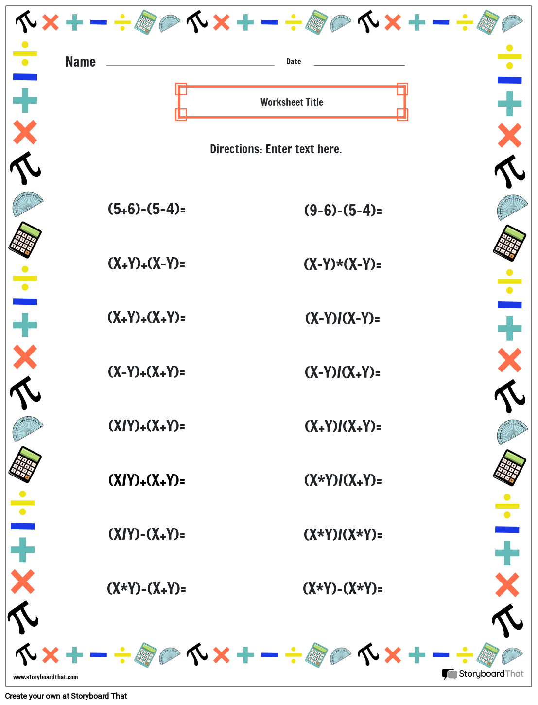 Storyboard That Free Mixed Operations Worksheets For Math