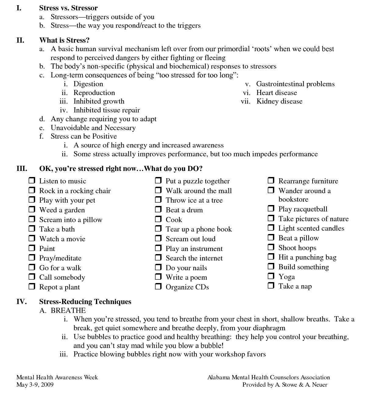 dealing with stress worksheets