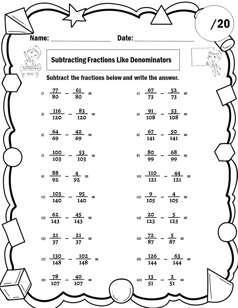 Subtract Fractions Worksheets For 5th U0026 6th Grade Like 