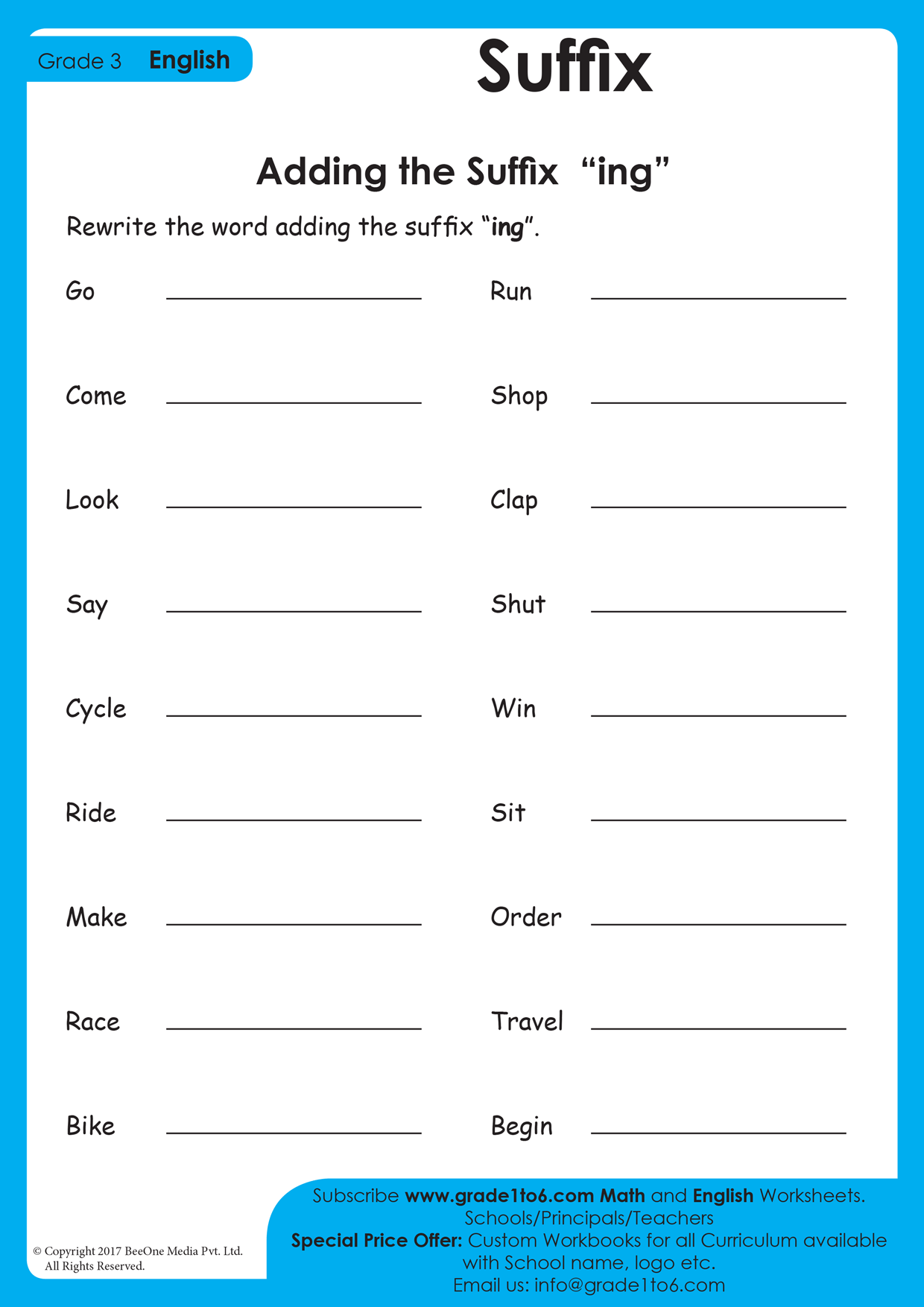 Suffix Worksheets Grade1to6