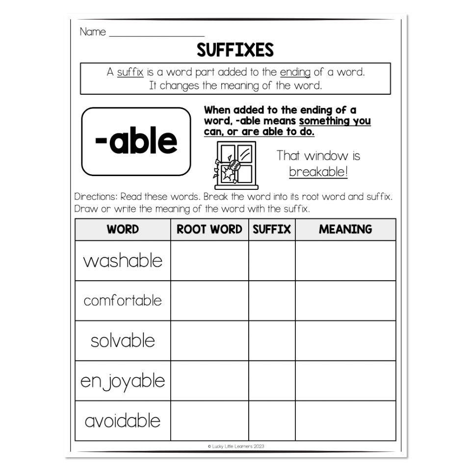 en suffix worksheet