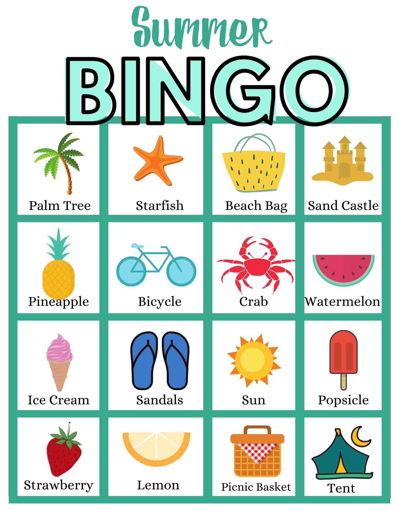 printable beach bingo cards