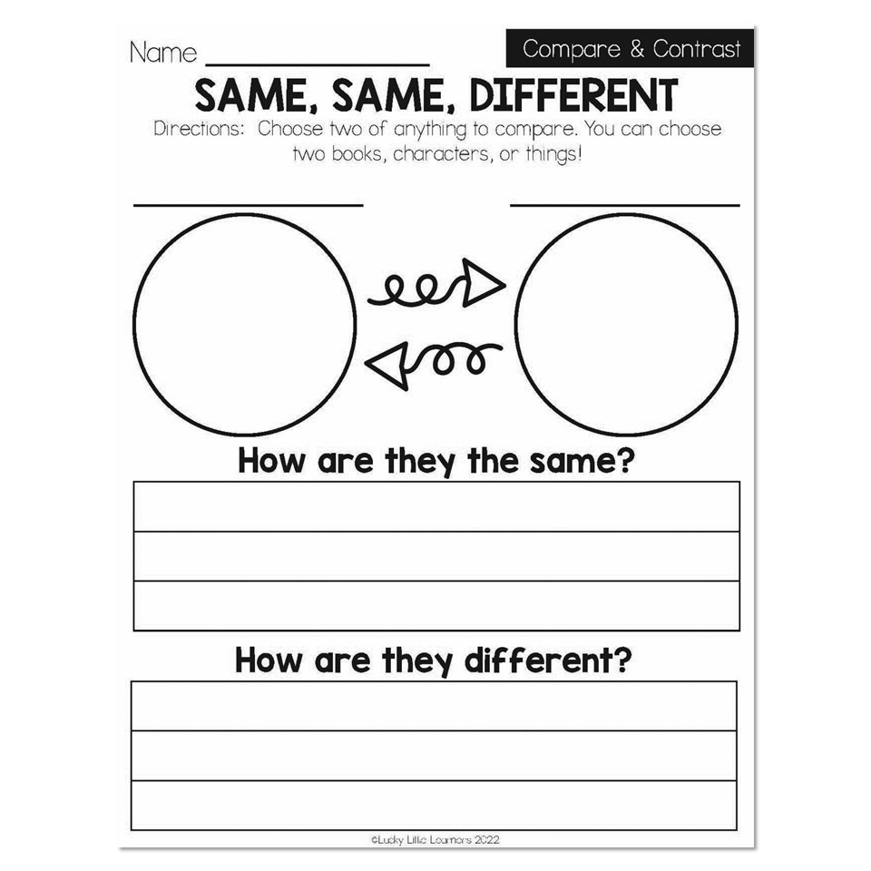 Summer Early Finishers 1st Grade ELA Compare And Contrast Same Same Different Lucky Little Learners