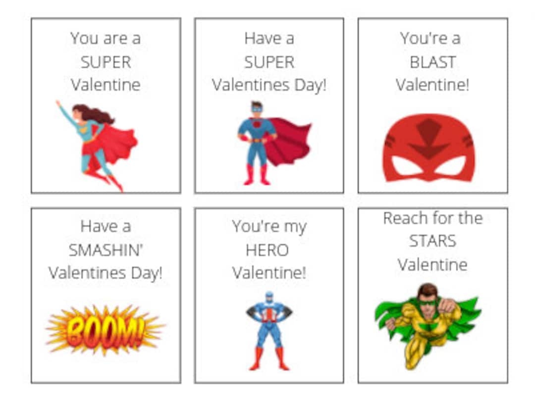 Superhero Printable Valentine Cards Etsy