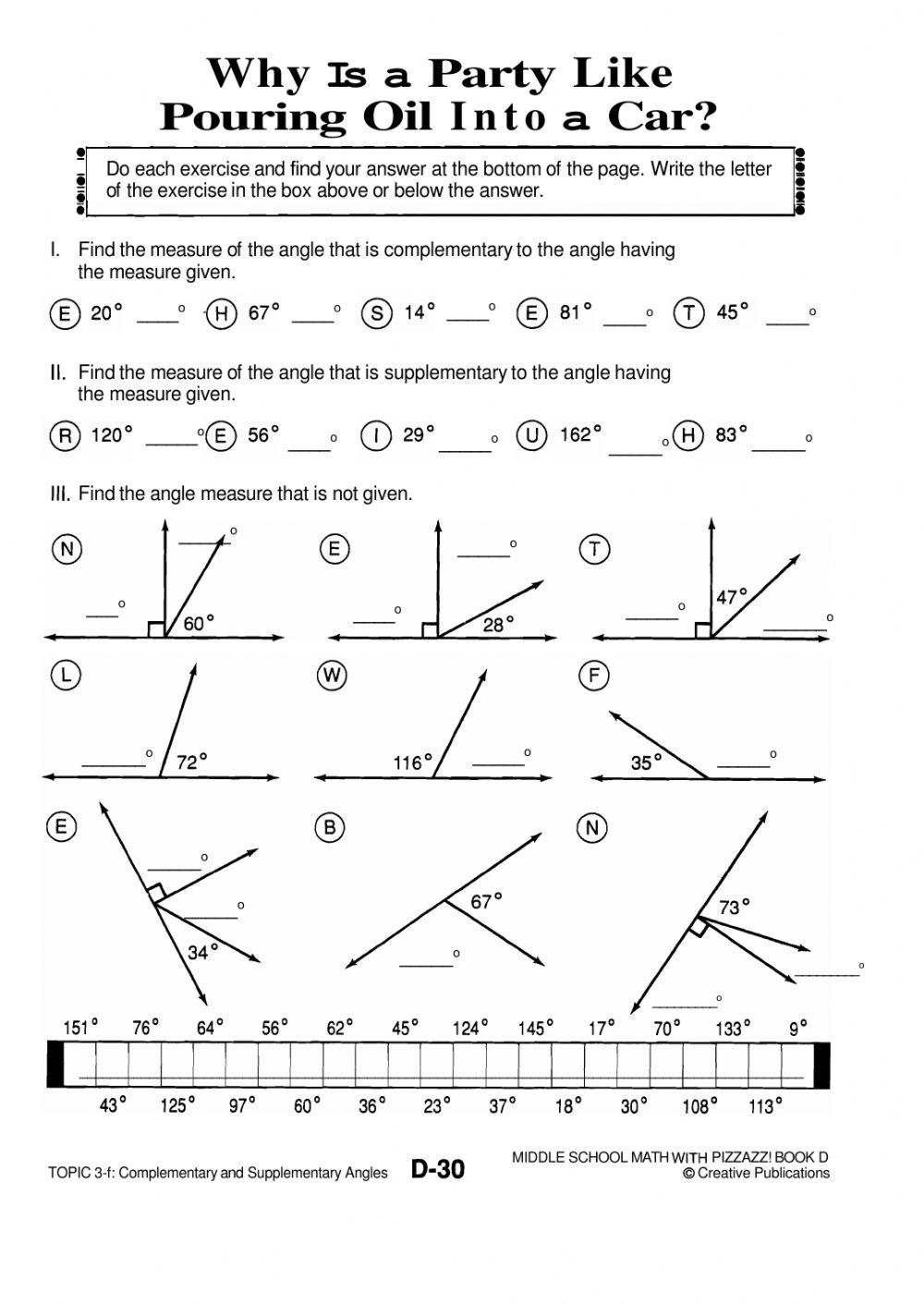 Supplementary Complementary Angles Online Exercise For Live 