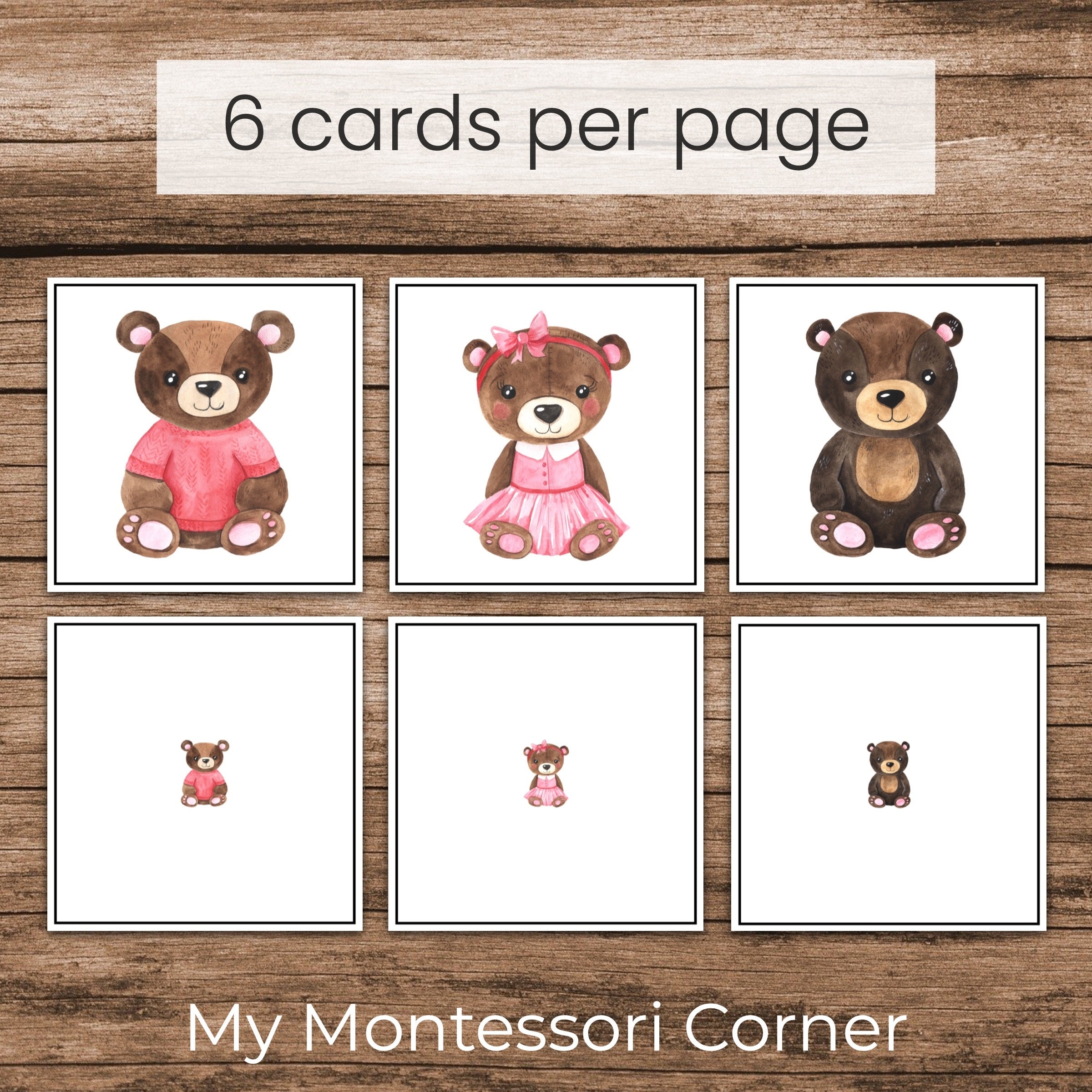Teddy Bear Matching Cards Large To Small Preschool Memory Game 