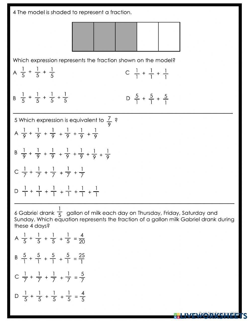 TEKS 3 3D Compose And Decompose Fractions Practice 1 Worksheet Worksheets Library
