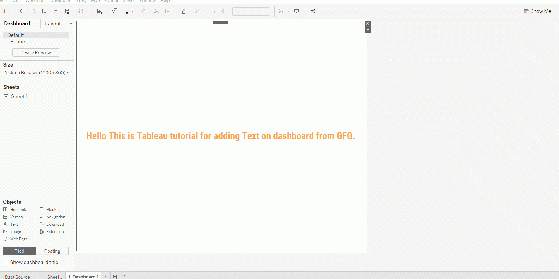 Text Object On Dashboard In Tableau GeeksforGeeks