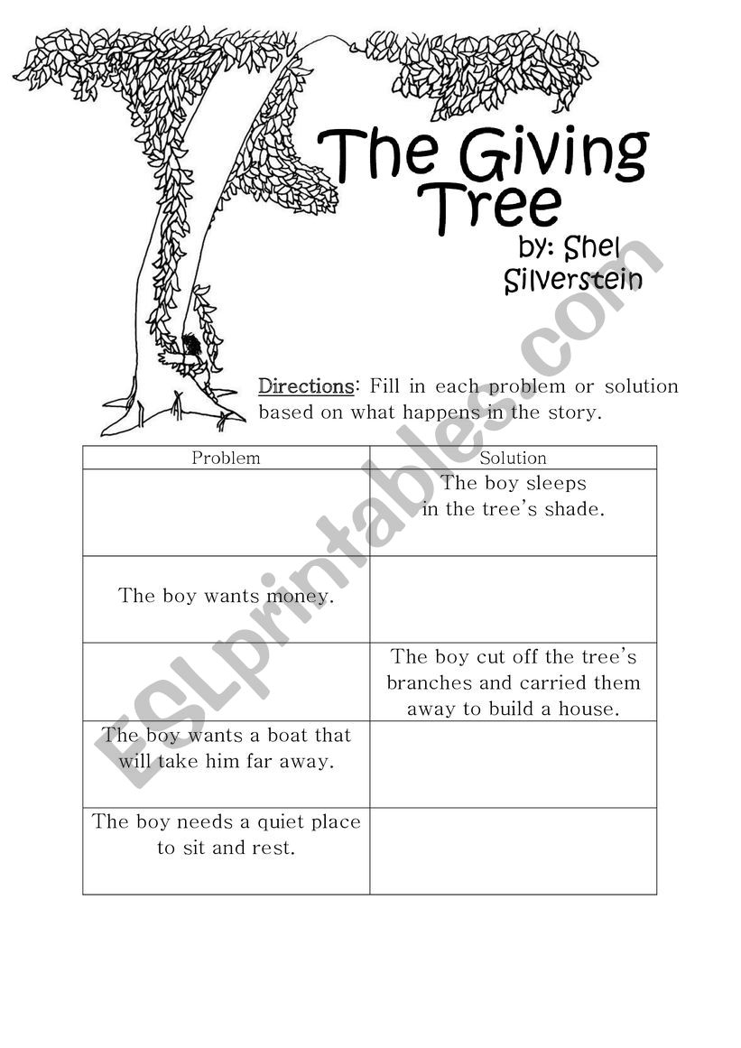The Giving Tree Worksheet ESL Worksheet By Chburger