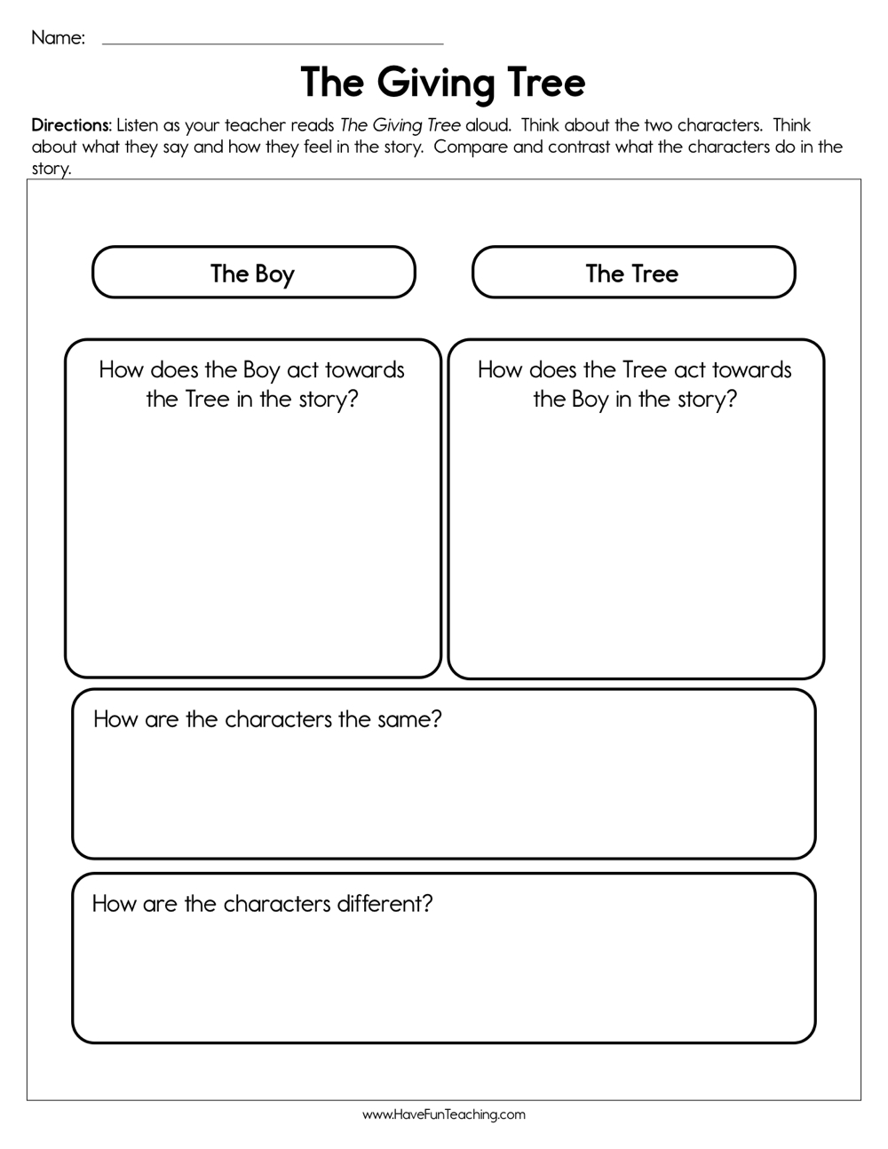 The Giving Tree Worksheet Have Fun Teaching