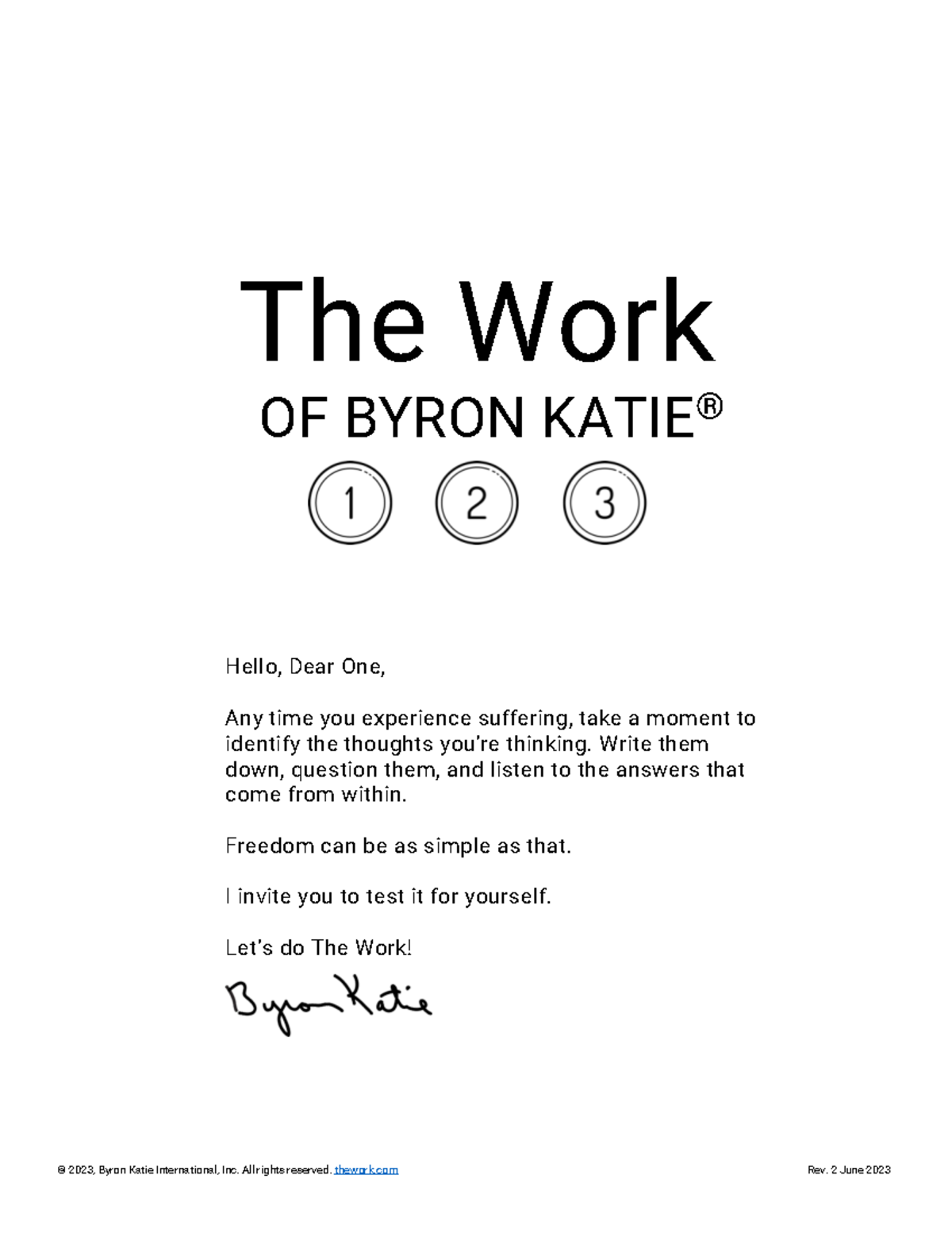The Work Of Byron Katie Worksheets U0026 Steps V20230602 Studocu