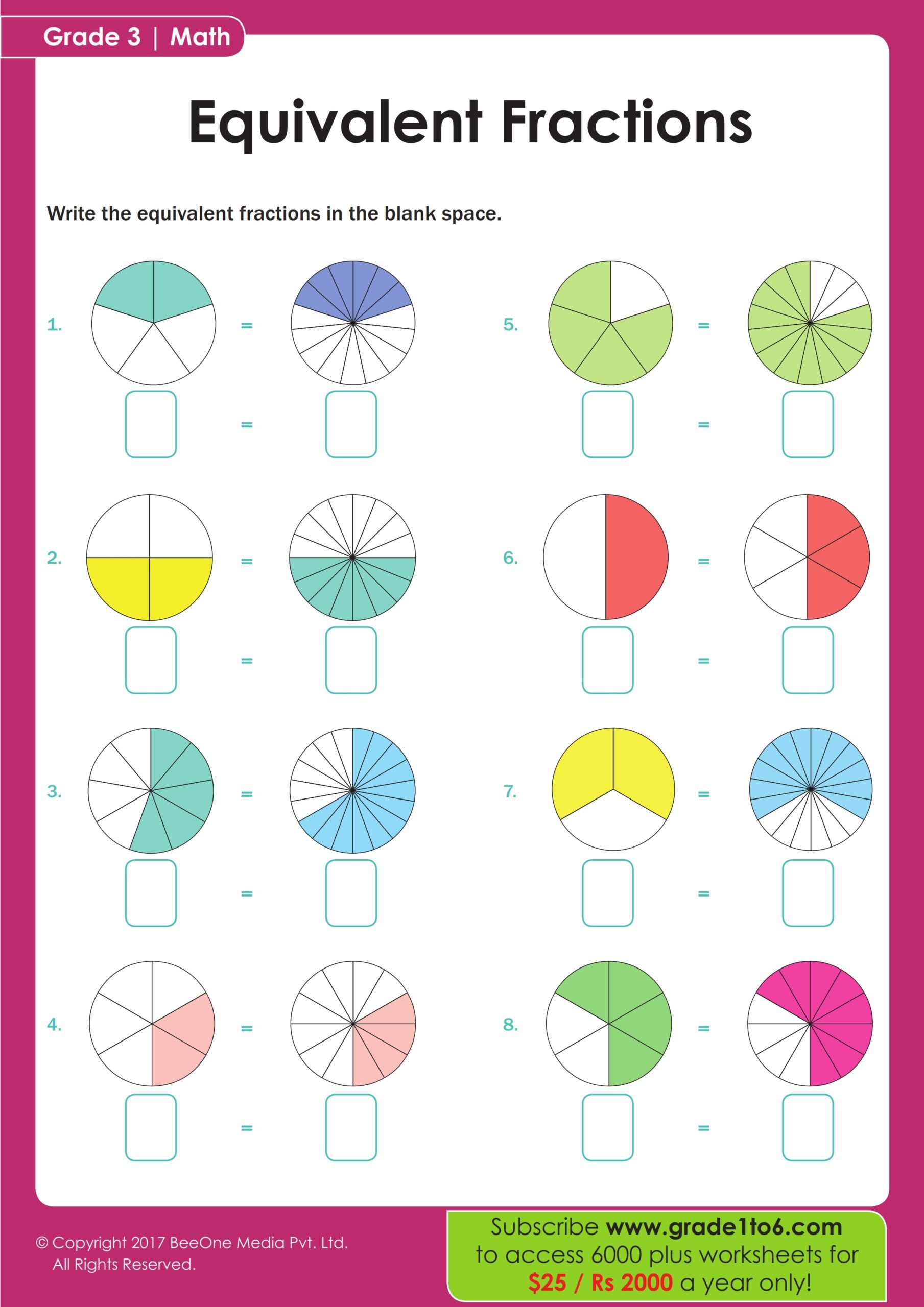 Third Grade Fractions Worksheets Equivalent Fractions EdHelper Worksheets Library